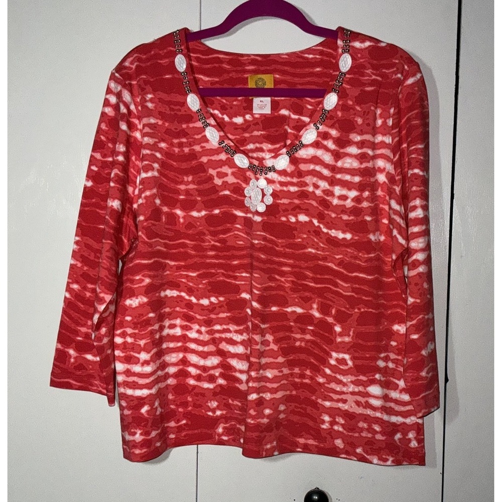 Ruby Rd Women's XL Embellished With Studs And Beads Tie Dyed
